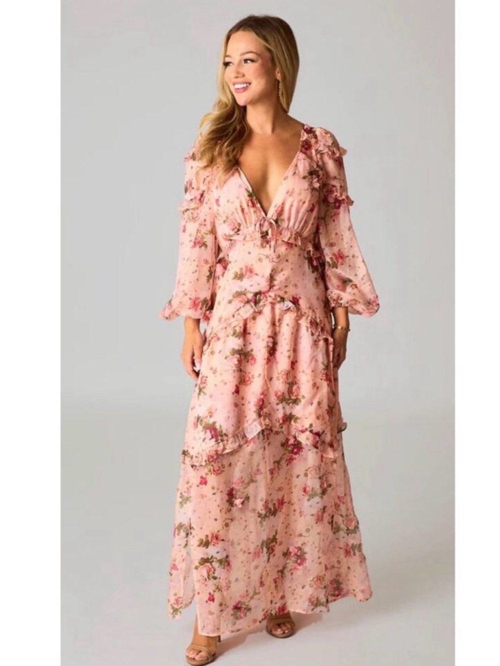 Buddy Love Blush Pink Floral Maxi Dress with V-Neck